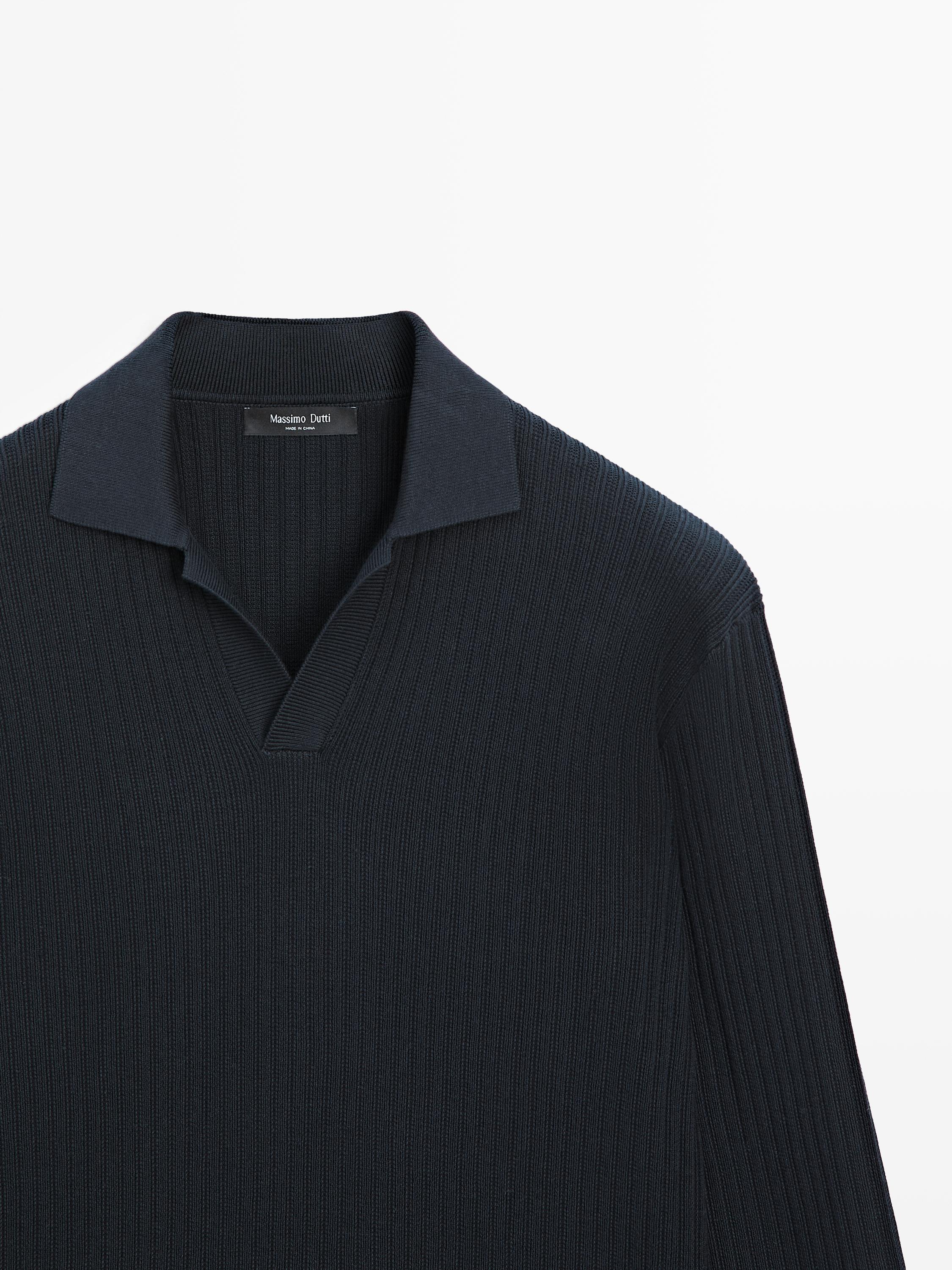 Cotton blend knit polo sweater